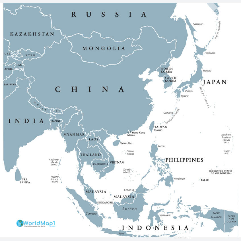 Carte de l'Asie du Sud-Est et de Taiwan